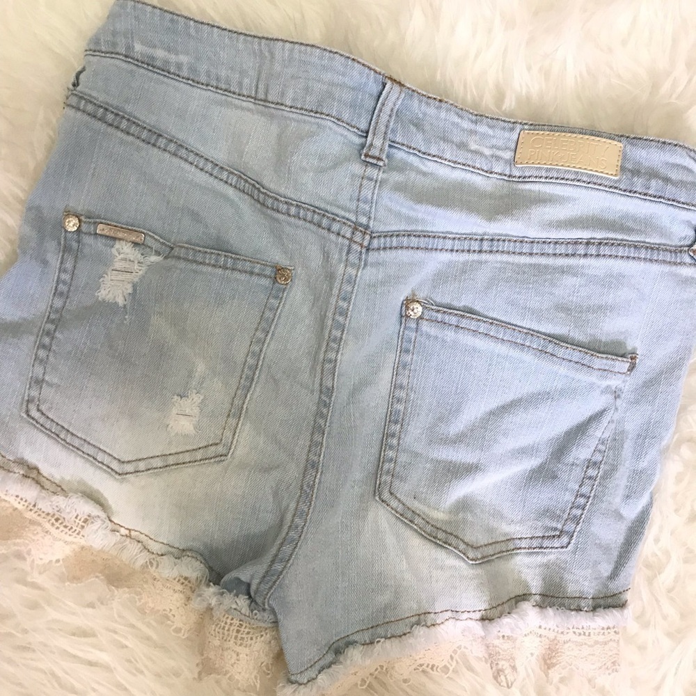 Celebrity Pink Denim Lace Trimmed Jean Shorts Sz 5 - Picture 2 of 3